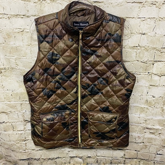 Jason Maxwell Quilted Camo Vest Outdoor Wear Zip Closure - Picture 1 of 6